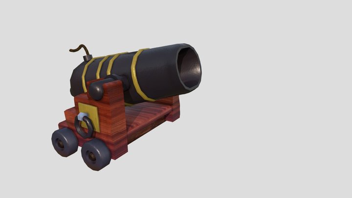 Stylized Cannon in Black and Gold. 3D Model