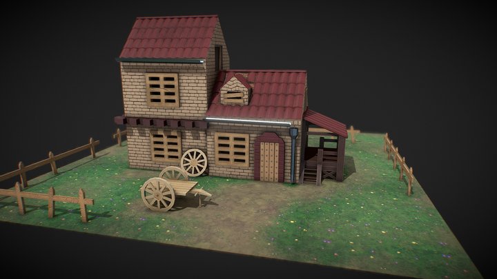 A Village House Styilized and Low Poly 3D Model