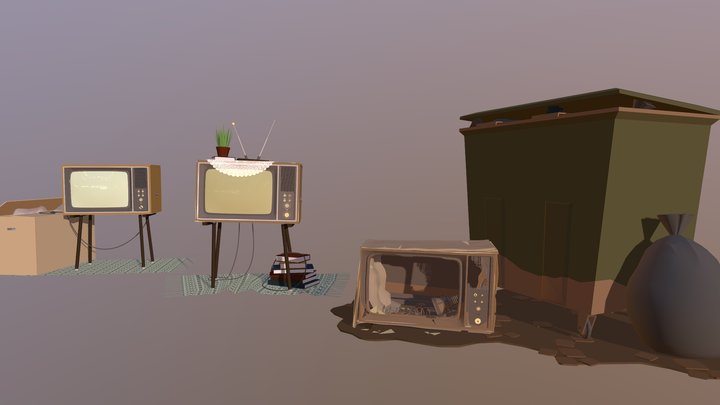 Retro TV set new, old, broken 3D Model