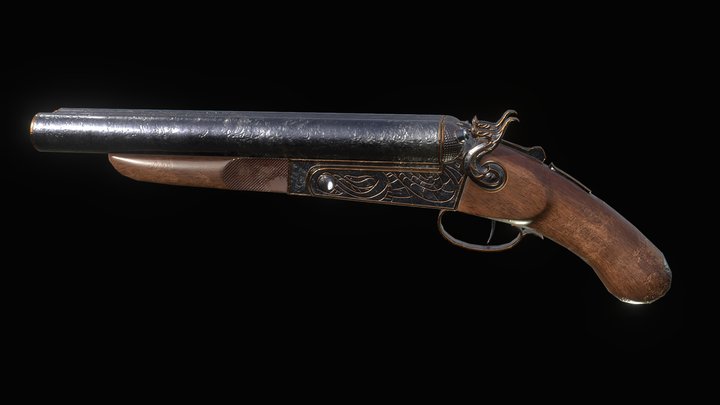 Engraved Sawed-off Shotgun 3D Model