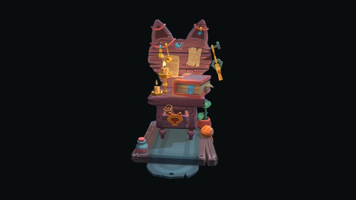 Handpainted Cat Wizard Table 3D Model