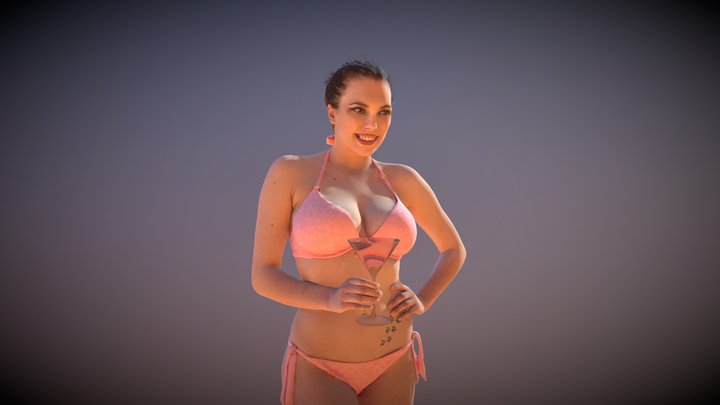 Beach Woman Dream Standing Drinking Martini 3D Model