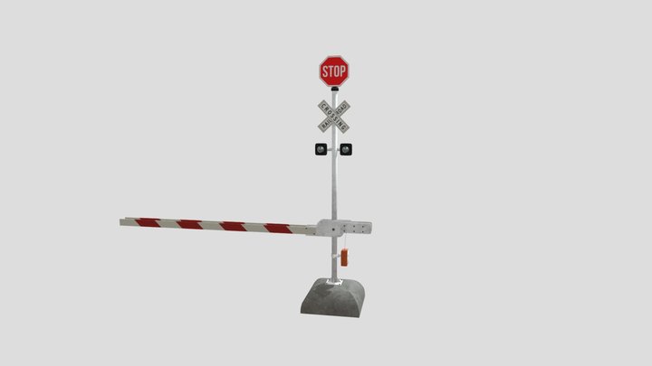 Realistic Railroad Crossing Signal & Gate 3D Model