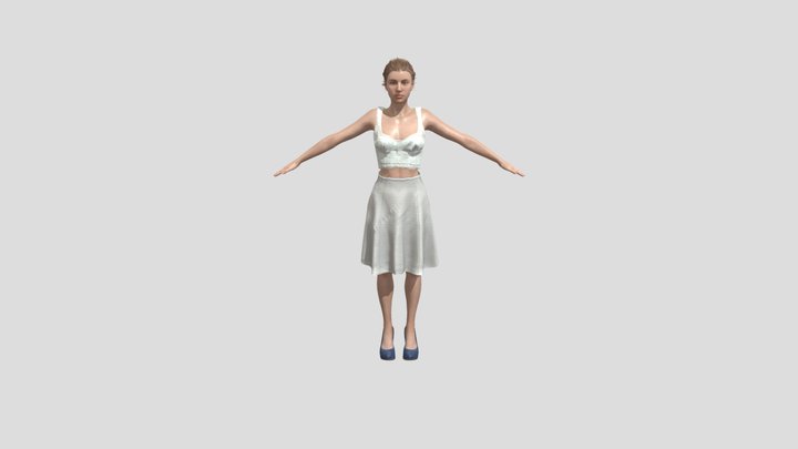 Female in two-piece white dress 3D Model