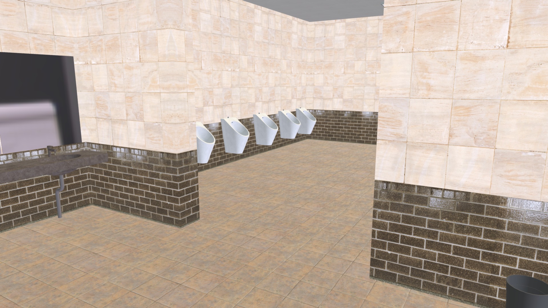 3D model Restroom – interior - This is a 3D model of the Restroom - interior. The 3D model is about a group of white chairs.