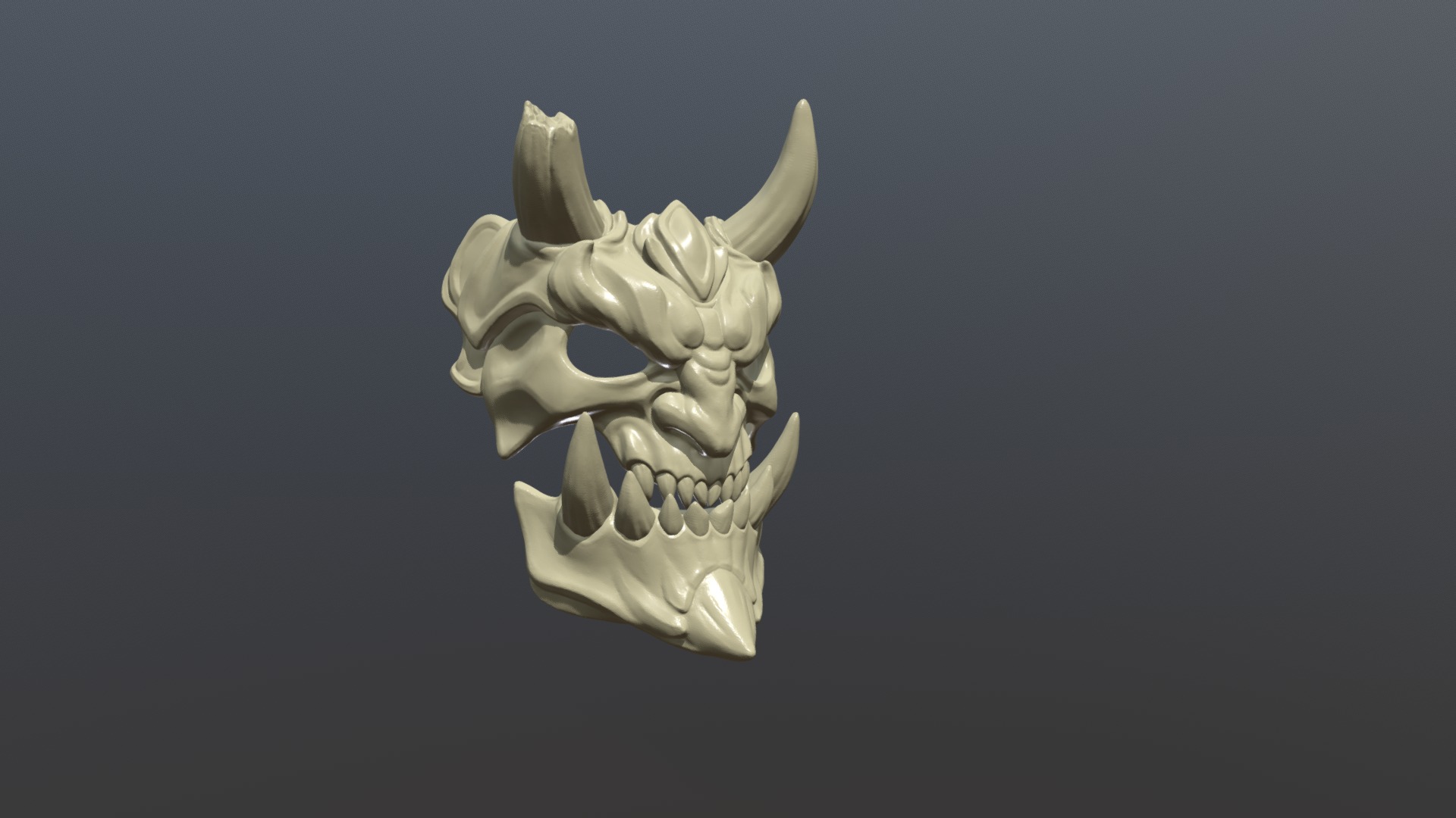 3D model Demon Mask - This is a 3D model of the Demon Mask. The 3D model is about a white clay sculpture.
