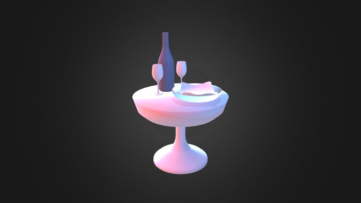 Wine bottle and glass 3D Model