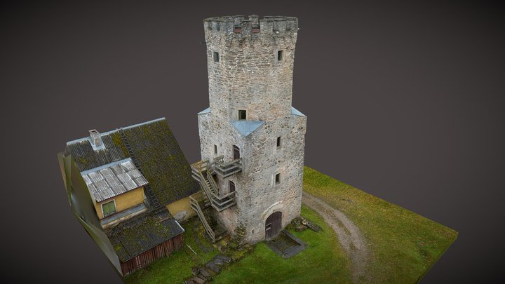 Porkuni castle ruin with context 3D Model