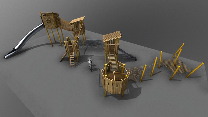 Hirst Park Bespoke Play Unit Timber 3D Model