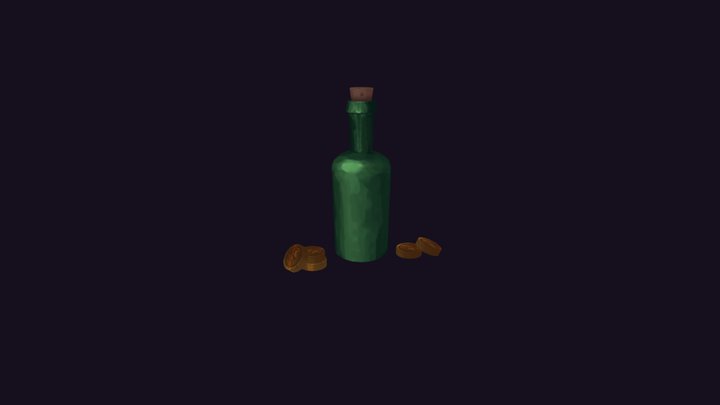 Hand Painted Stylized Bottle And Gold Coins 3D Model