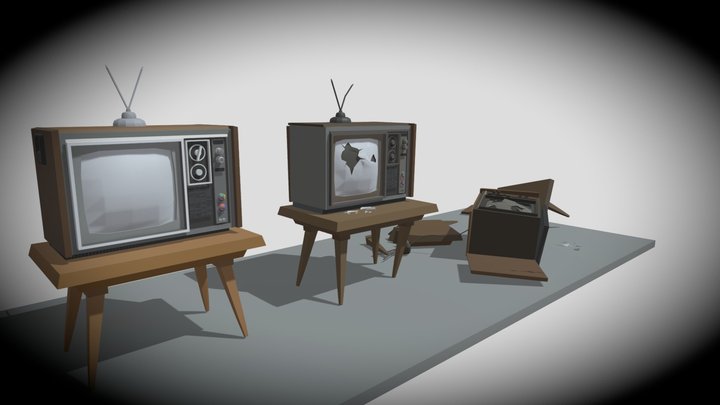 Crashed Vintage TV set 3D Model