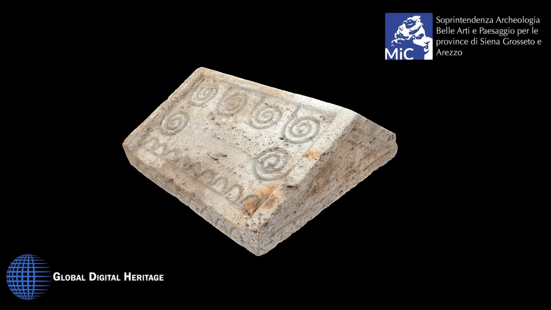 Travertine lid of urn. Tumulus of Molinello — Sketchfab embed 3D viewer
