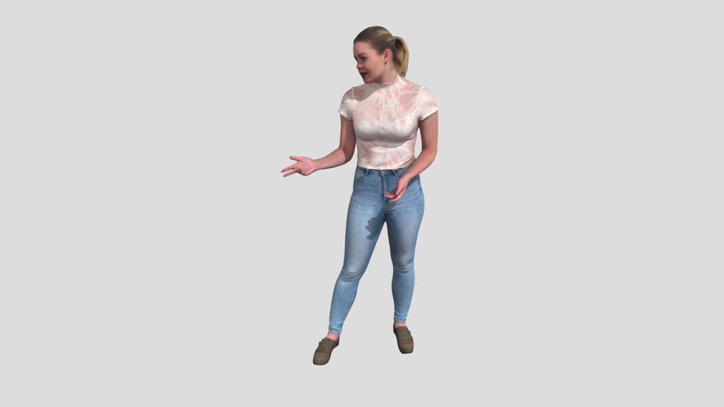 Girl In Tight Jeans And Pink Top Talking