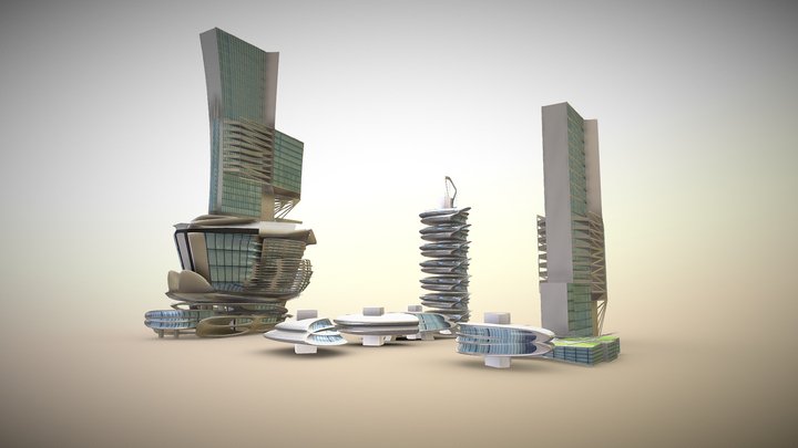 Futuristic Building Props 3D Model