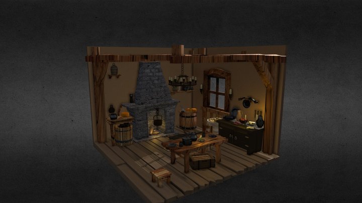 Medieval Rustic Interior Scene 3D Model
