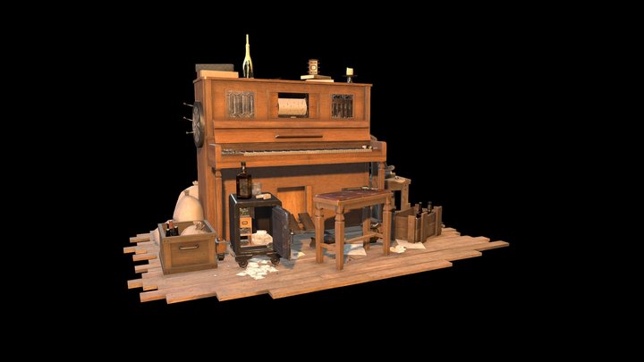 Abandoned piano in a cowboy bar 3D Model