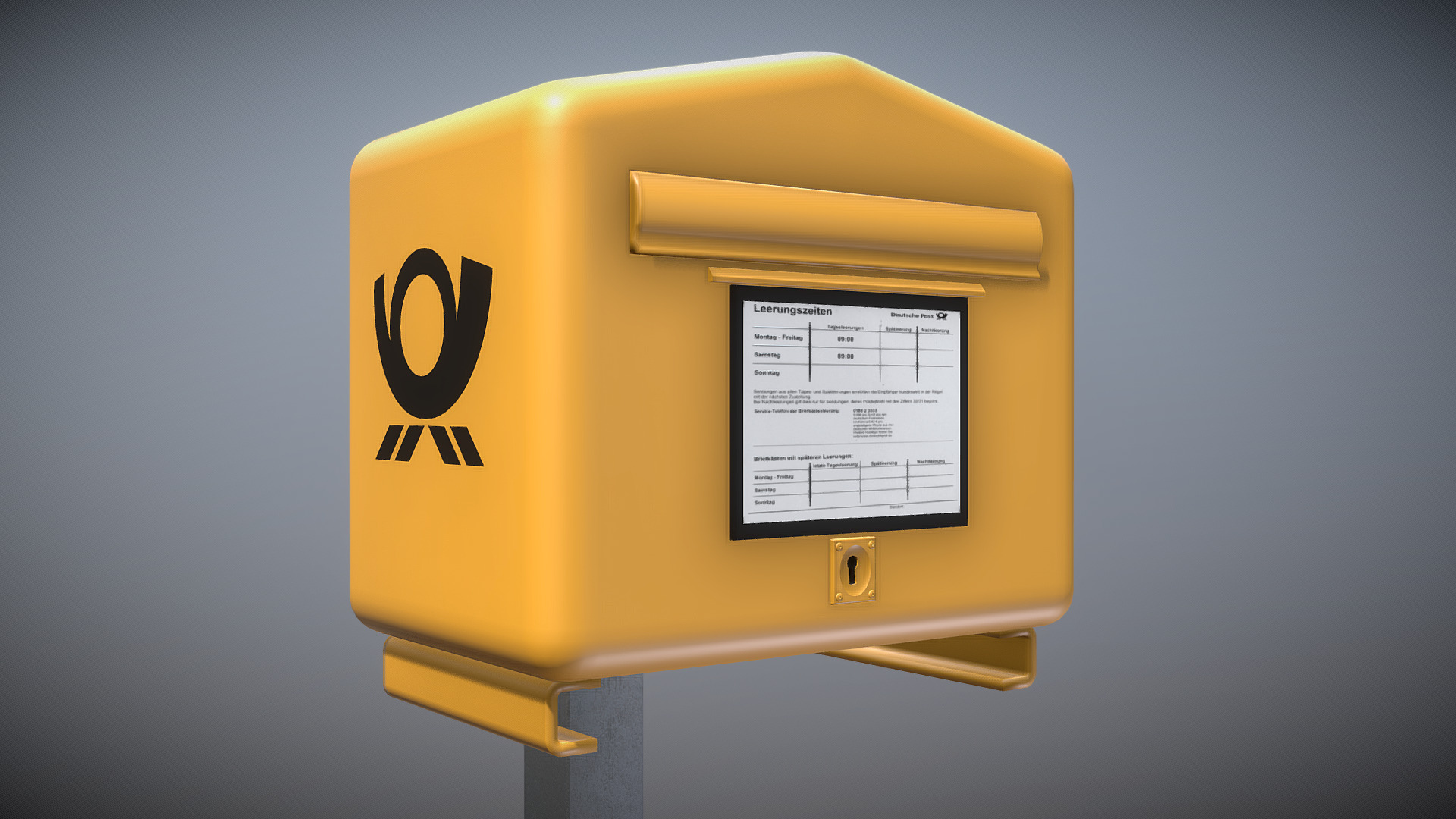 3D model Public Mailbox – Öffentlicher Briefkasten 1 - This is a 3D model of the Public Mailbox - Öffentlicher Briefkasten 1. The 3D model is about a yellow sign with a white sign.
