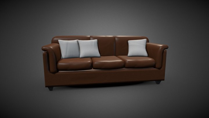 Brown leather couch - Game Ready 3D Model