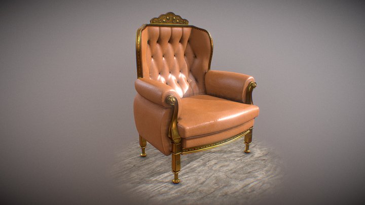 Old leather couch 3D 3D Model