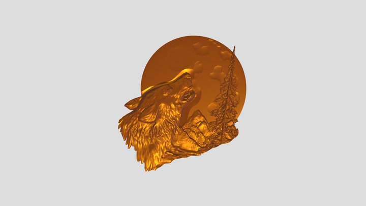 Wolf Howling At The Moon 3D Model