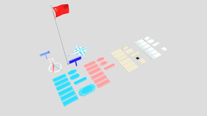 Honor plates, signs, compasses, flags 3D Model