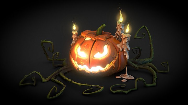 Halloween Pumpkin with candles Handpainted Props 3D Model