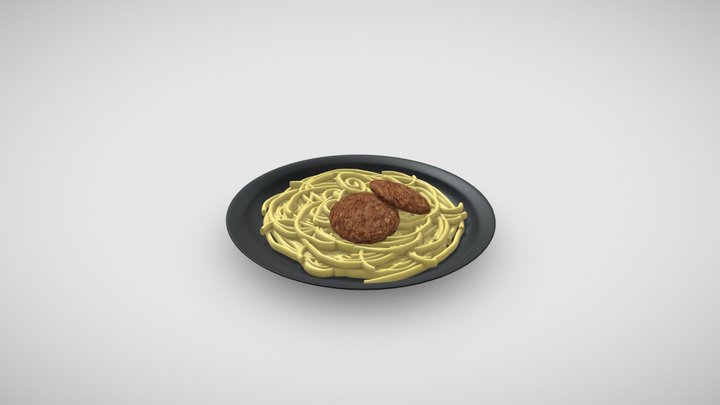 Spaghetti served with Kebabs 3D Model
