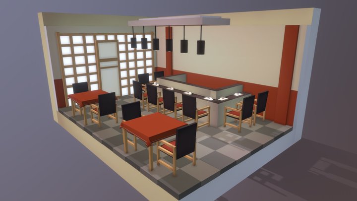 Simple Japanese Sushi Restaurant 3D Model