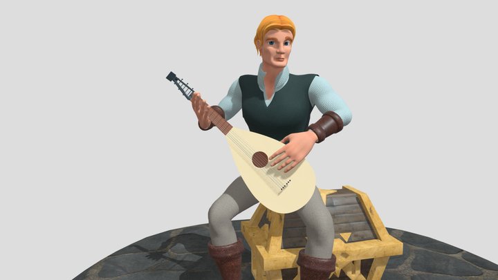 Bard with Treasure Chest - Posed 3D Model