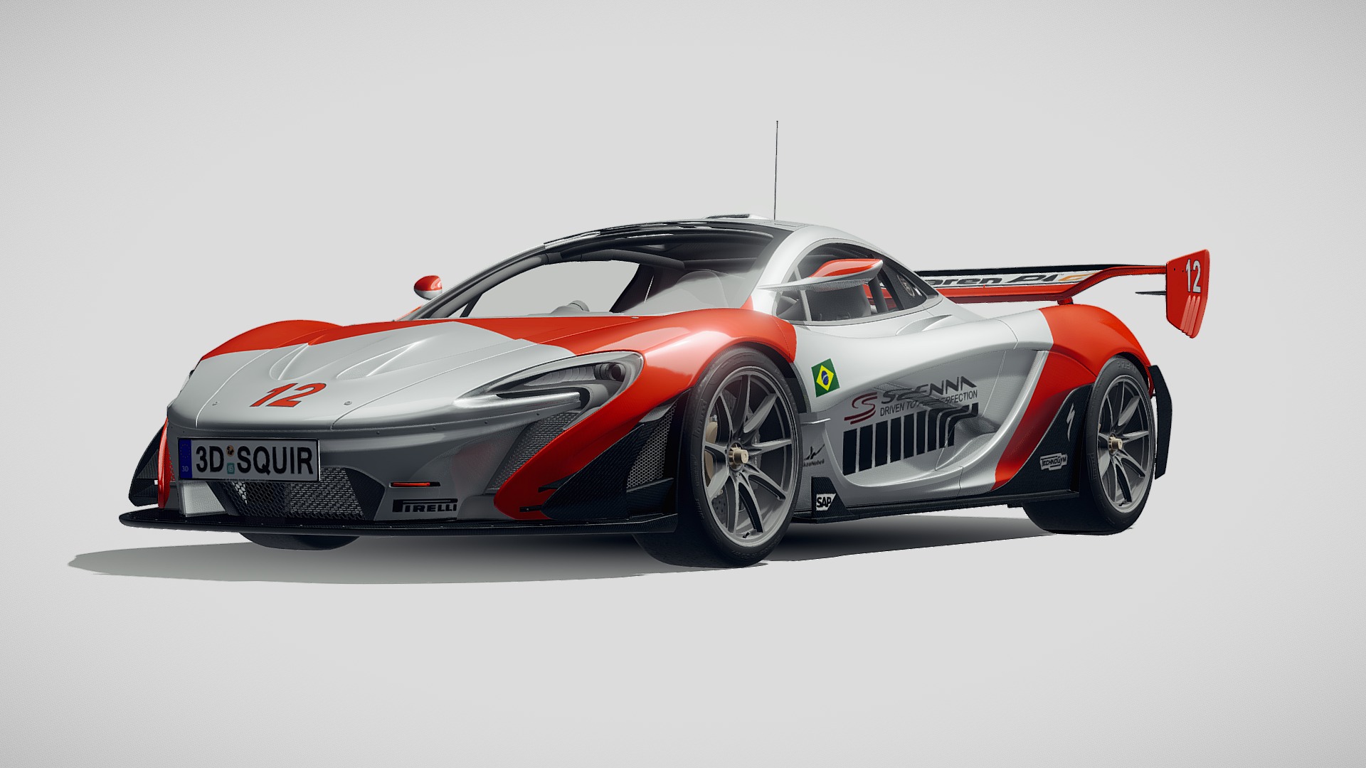 3D model McLaren P1 GTR Senna 2019 - This is a 3D model of the McLaren P1 GTR Senna 2019. The 3D model is about a red and white sports car.