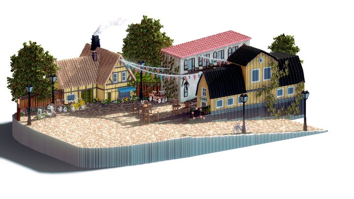 Summer Hamlet - Voxel Diorama 3D Model