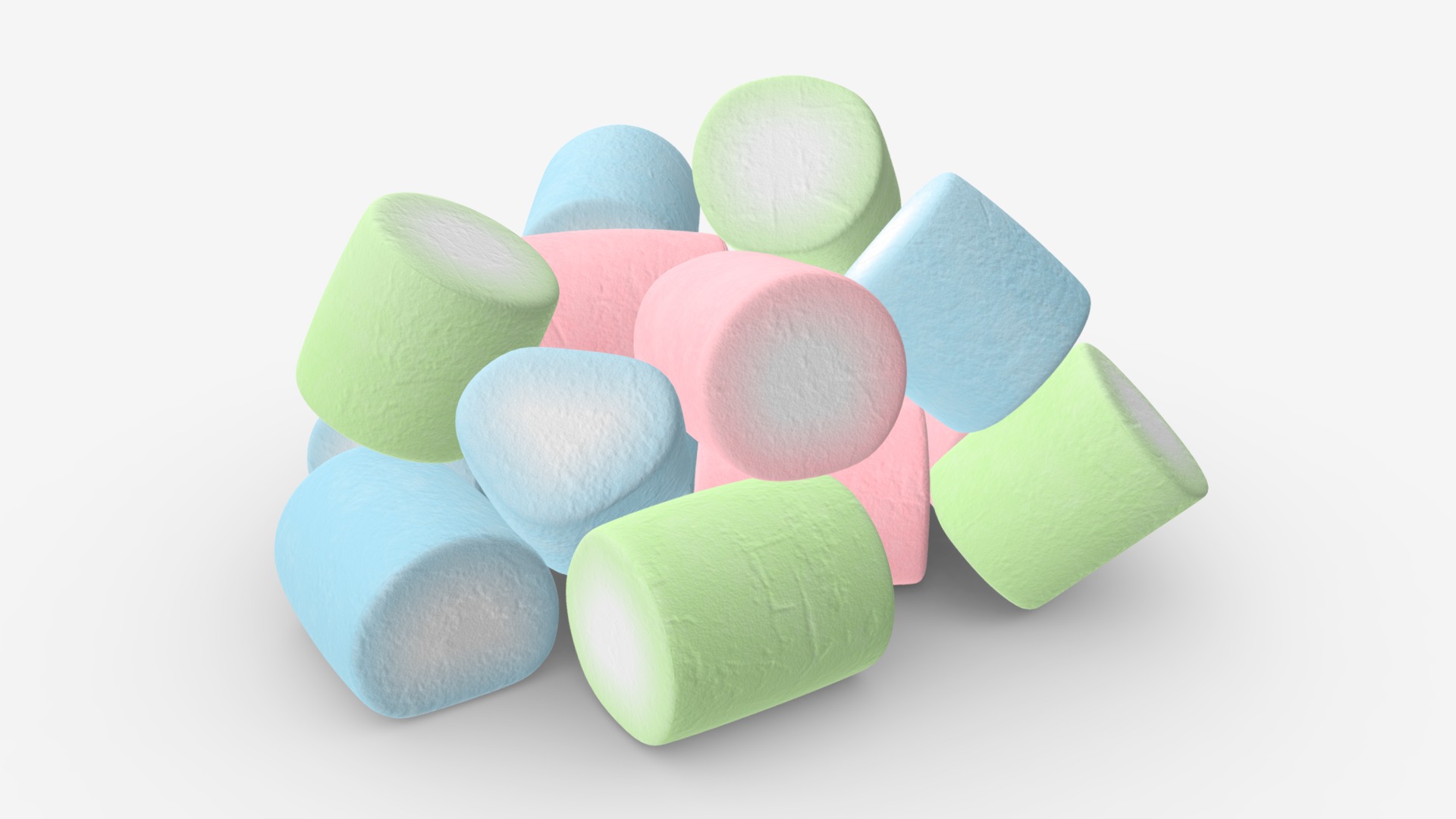 3D model Marshmallows candy cylindrical shape - This is a 3D model of the Marshmallows candy cylindrical shape. The 3D model is about a group of colorful objects.
