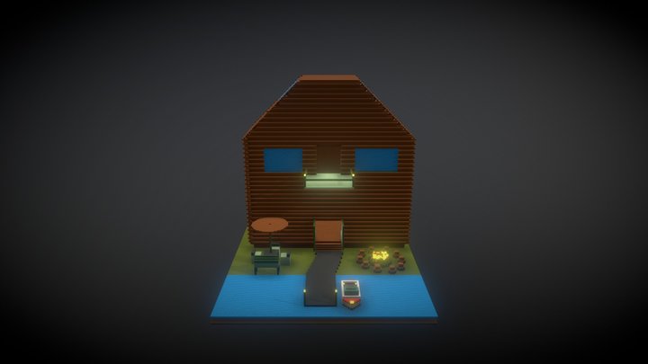 Log cabin by the lake 3D Model