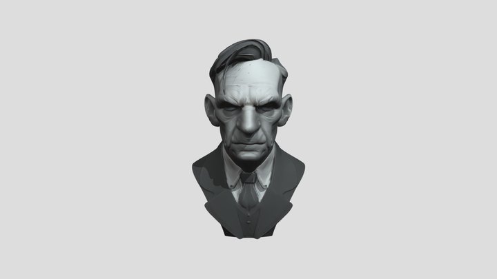 Stern-faced male bust sculpture 3D Model