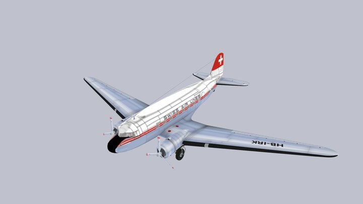Swissair DC-3 HB-IRK 3D Model