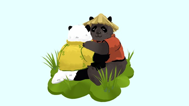 Quill — Hugging Pandas 3D Model