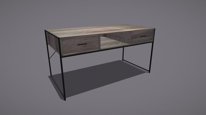 Gray Wood Desk 3D Model