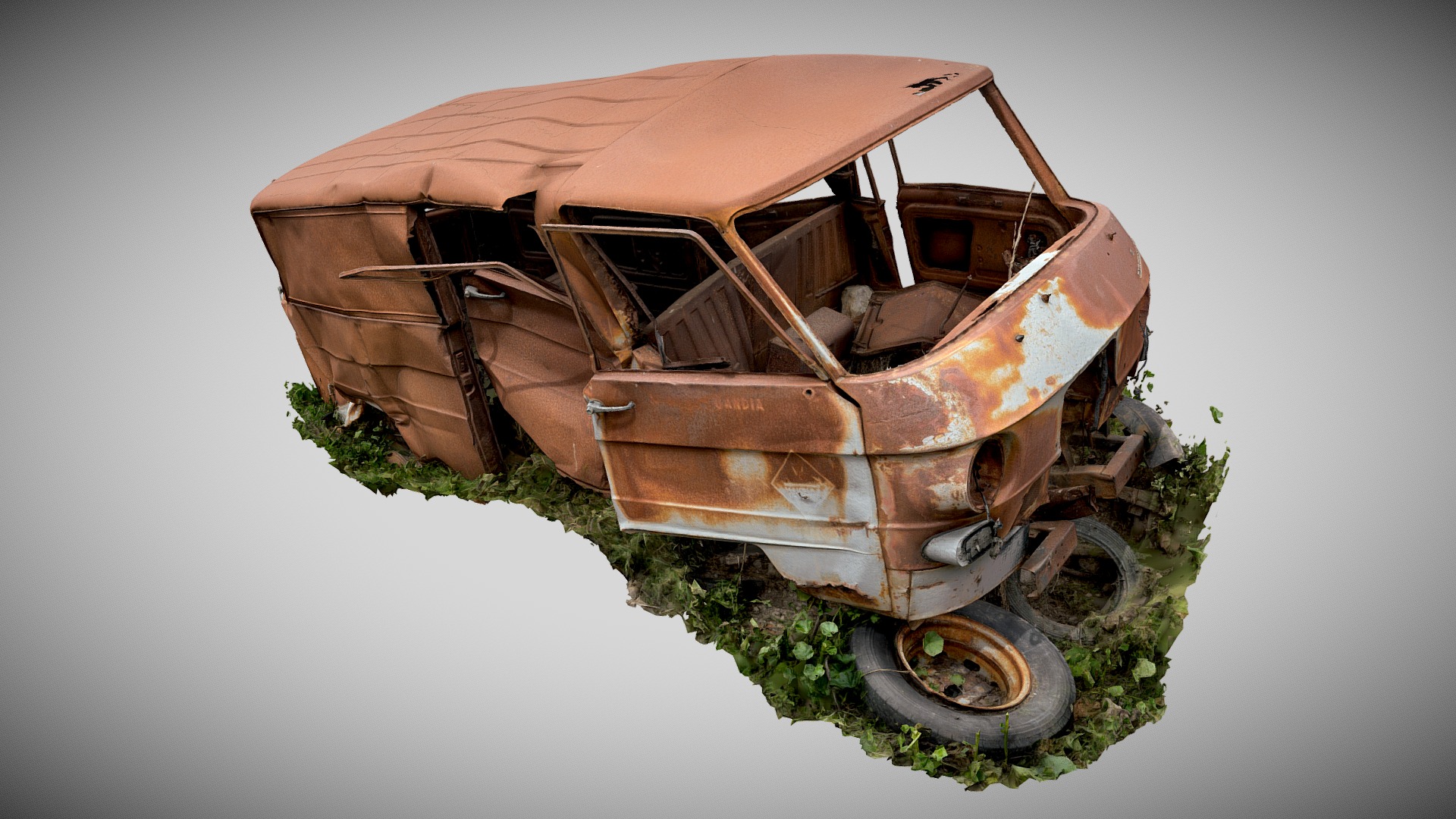 3D model Rusty Mercedes Benz Van (Raw Scan) - This is a 3D model of the Rusty Mercedes Benz Van (Raw Scan). The 3D model is about a car with a wooden roof.