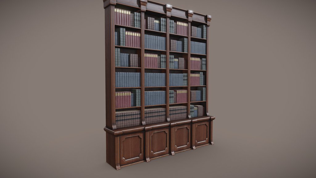 Antique wooden bookcase - Game model