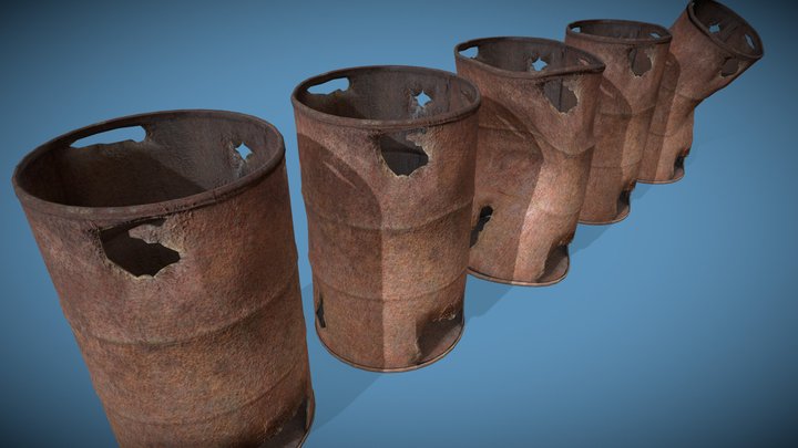 Rusty Corroded Oil Drums 3D Model
