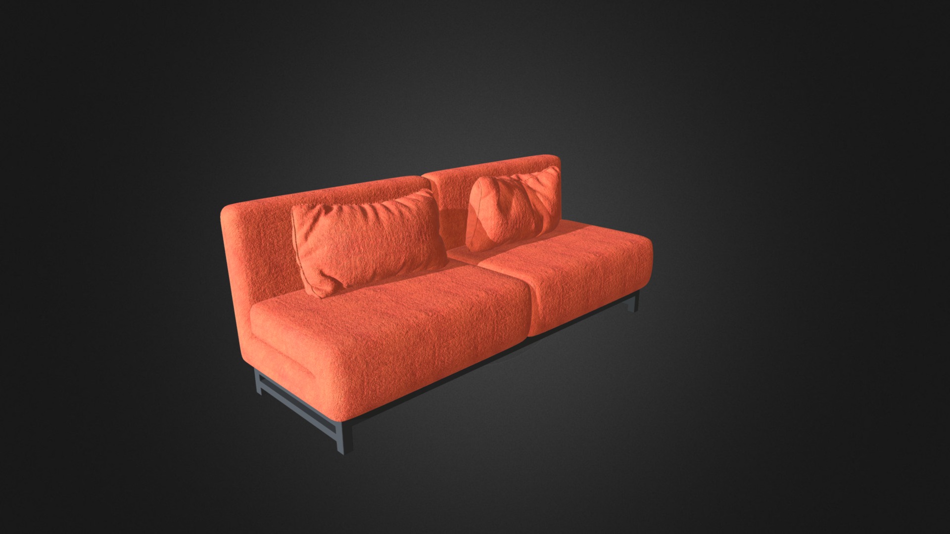 3D model Orange Fabric Sofa - This is a 3D model of the Orange Fabric Sofa. The 3D model is about a red couch with a black background.