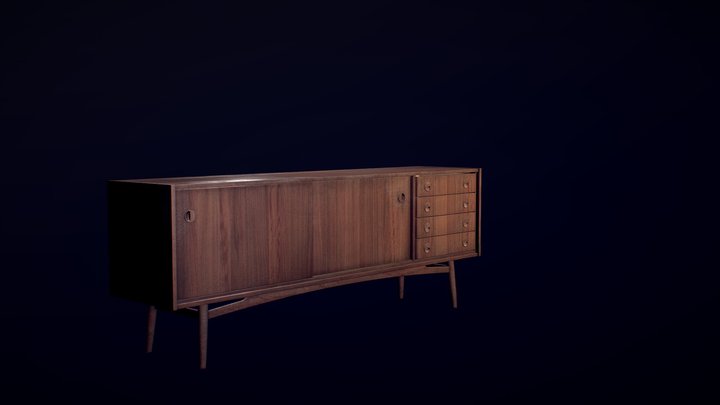 Old vintage mid century Sideboard fully PBR 3D Model
