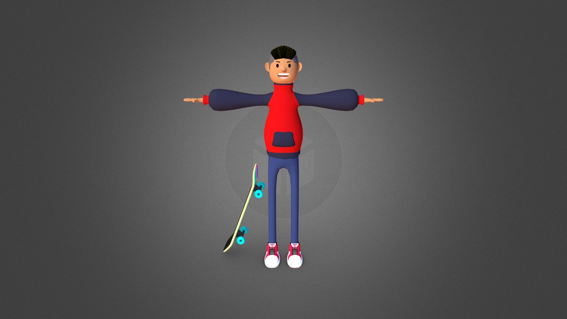 low poly character skateboard boy