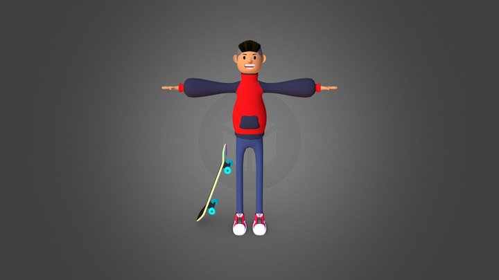 low poly character skateboard boy 3D Model