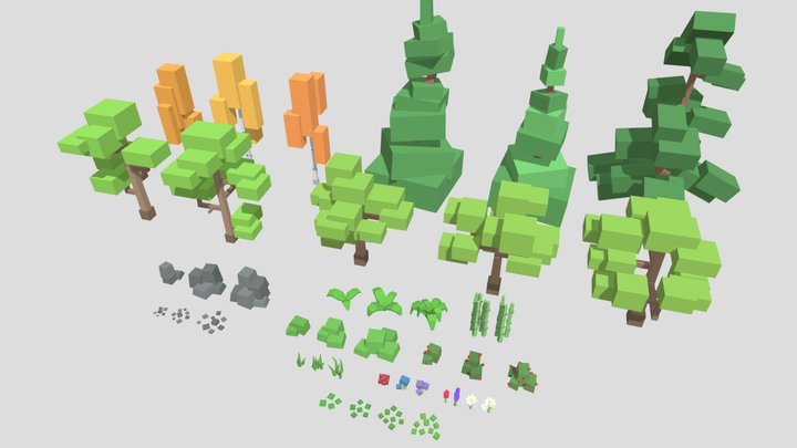 Low Poly Voxel Pack 3D Model