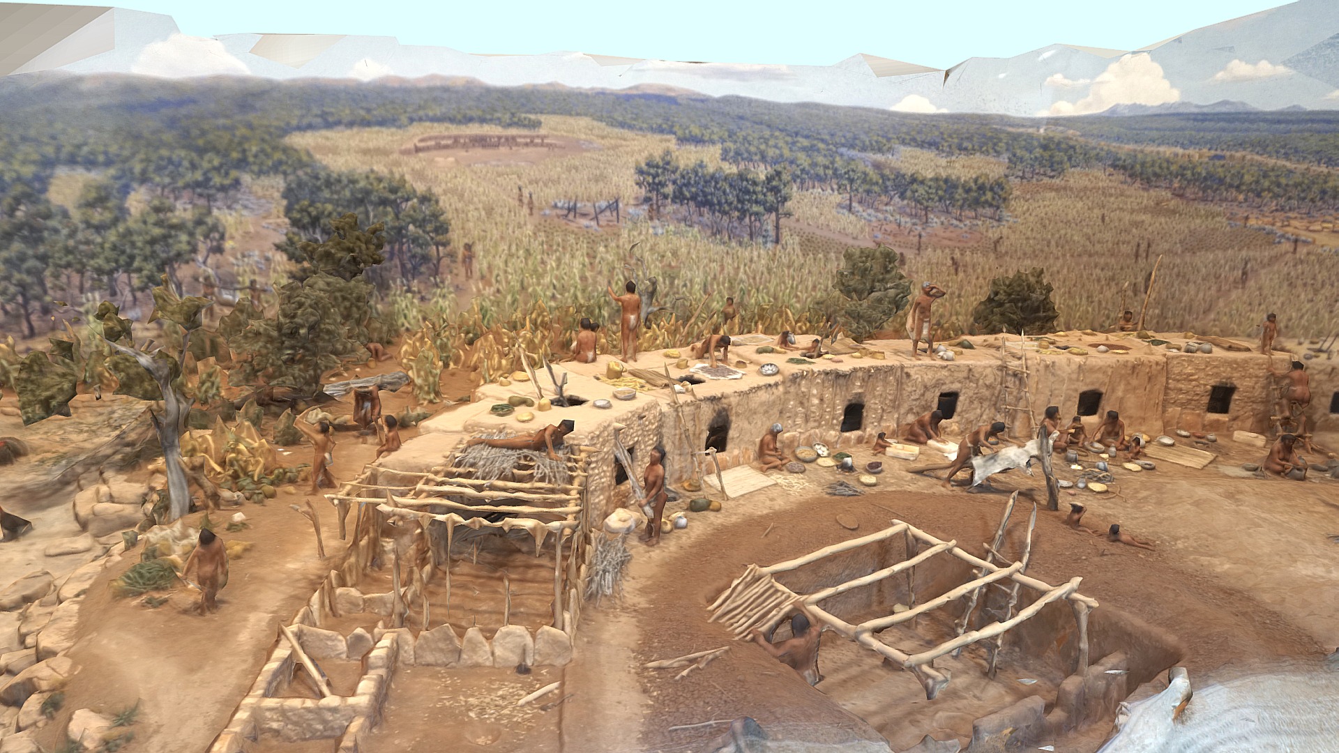 3D model Pueblo Home - This is a 3D model of the Pueblo Home. The 3D model is about a group of people standing on a hill with a building on it.