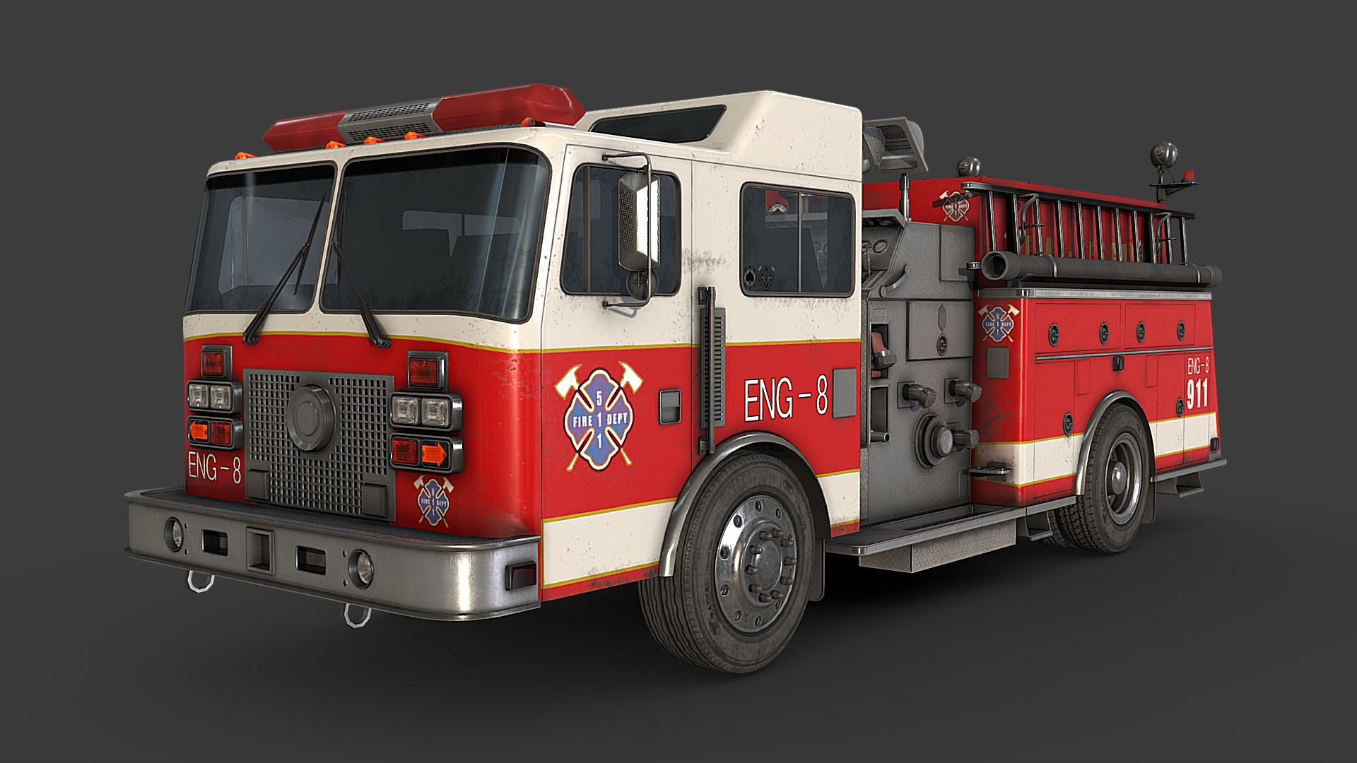 3D model Fire Truck - This is a 3D model of the Fire Truck. The 3D model is about a fire truck on a white background.