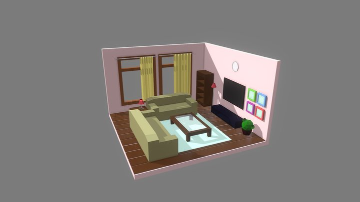 Isometric Low Poly Living Room 3D Model