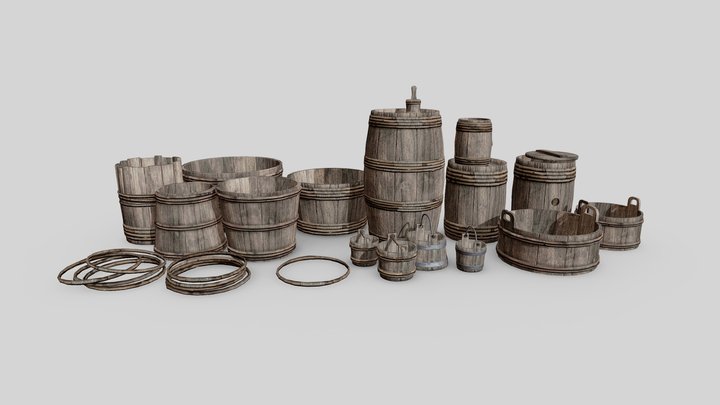Historic Barrels Pack 3D Model