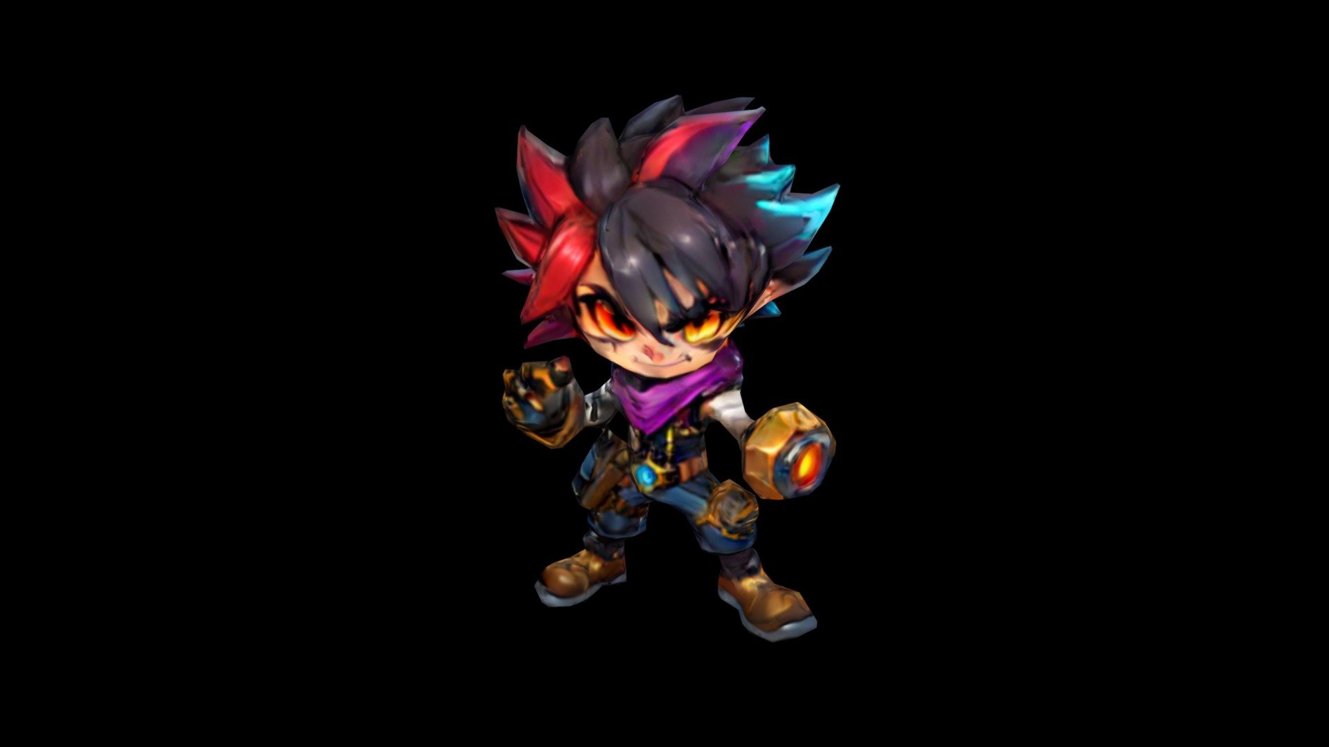 A chibi-styled warrior with vibrant red and blac - Download Free 3D ...
